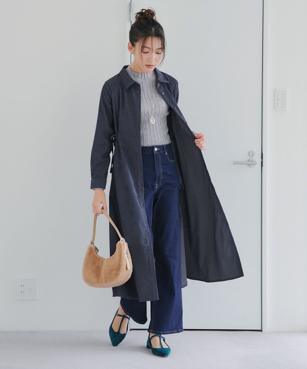 Tiaclasse L 【洗える】コーデュロイサイドリボンワンピース 