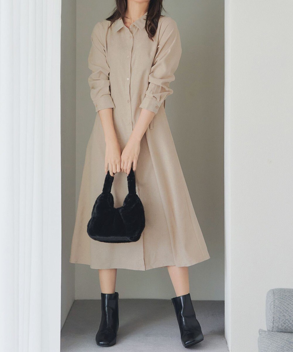 Tiaclasse L 【洗える】コーデュロイサイドリボンワンピース 