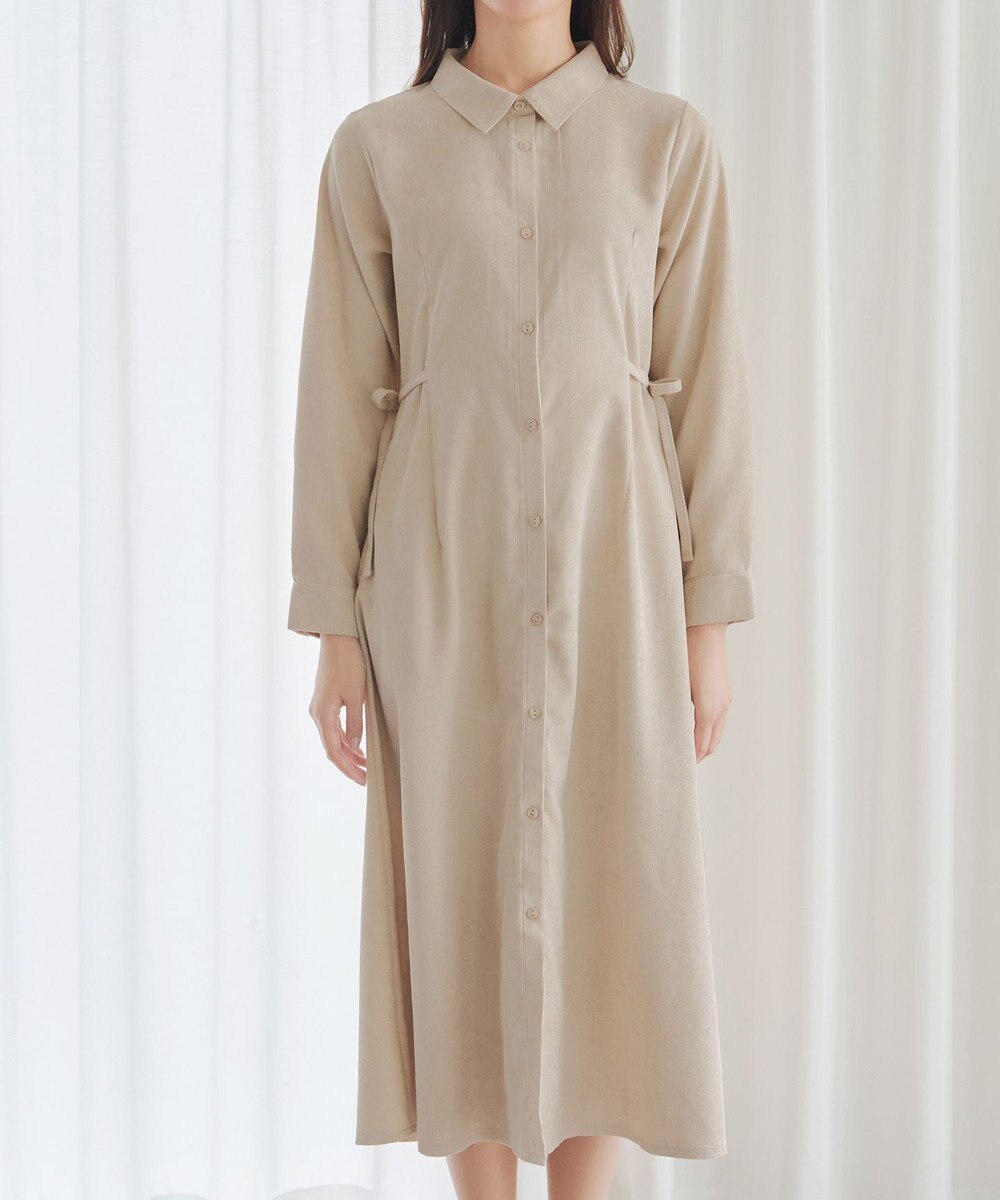 Tiaclasse L 【洗える】コーデュロイサイドリボンワンピース 