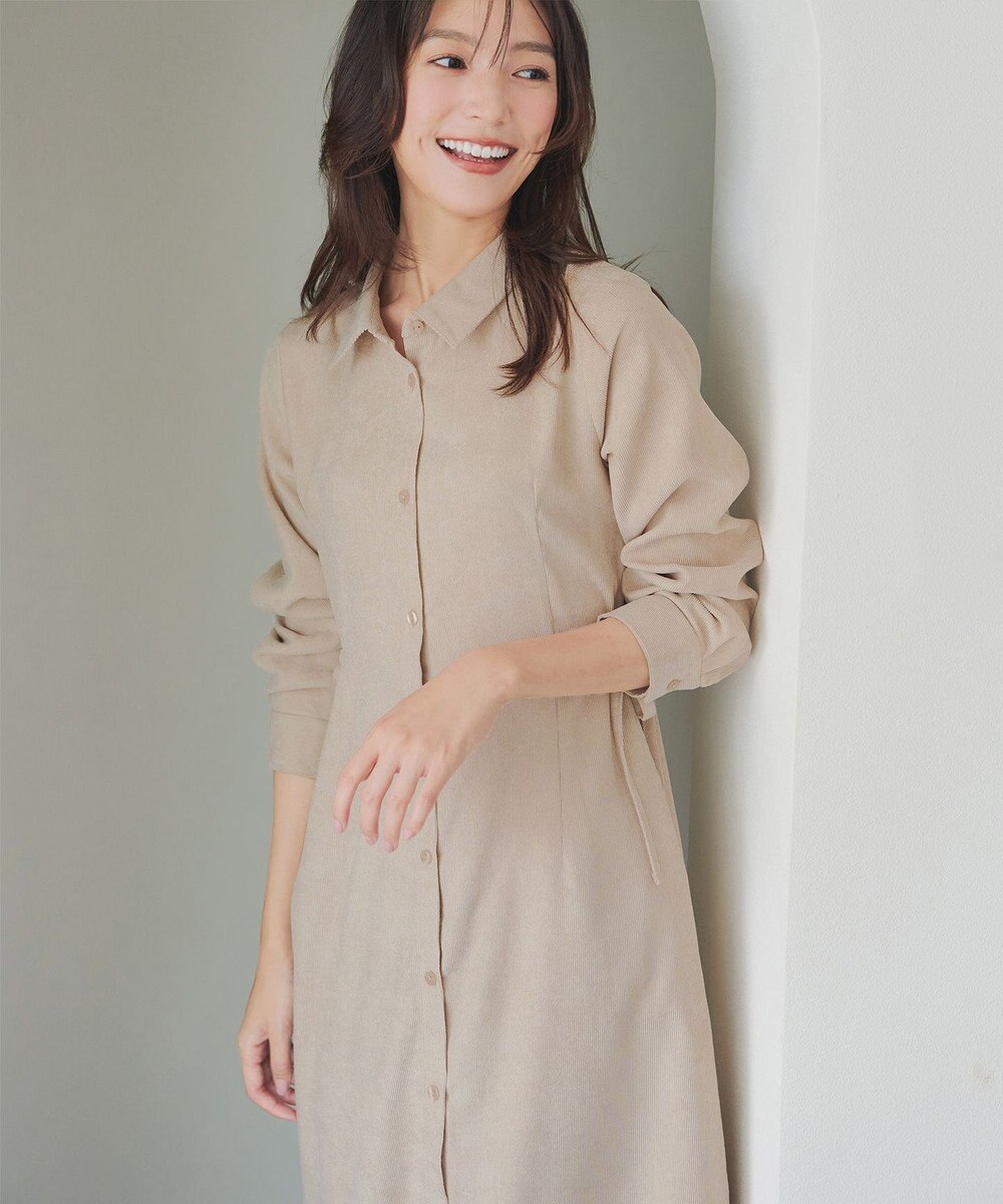 Tiaclasse L 【洗える】コーデュロイサイドリボンワンピース 