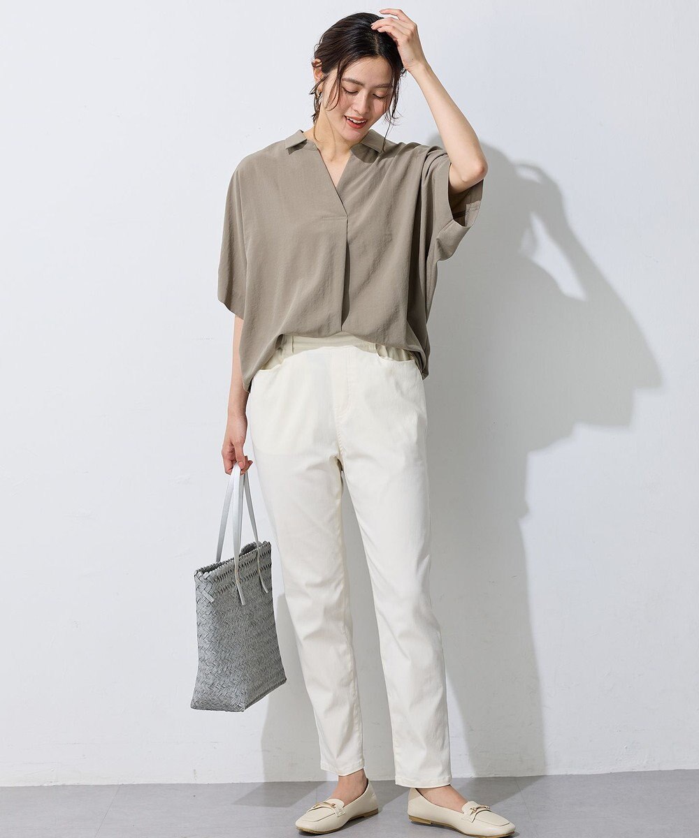 ANY 【新色追加】スキッパーネック袖タックブラウス 