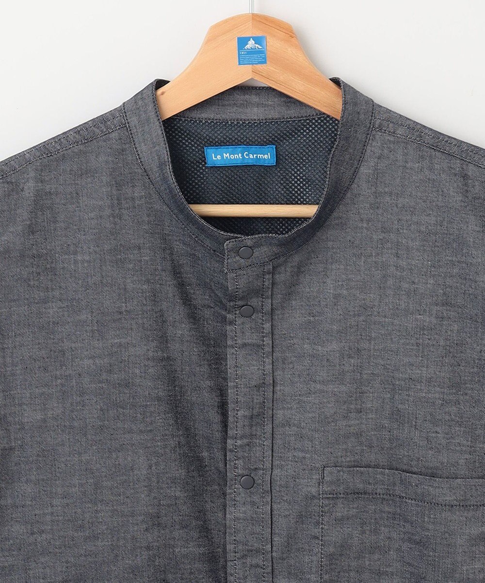 SHARE PARK MENS 【UVカット・撥水・ストレッチ】イージーデニムノーカラーシャツ 