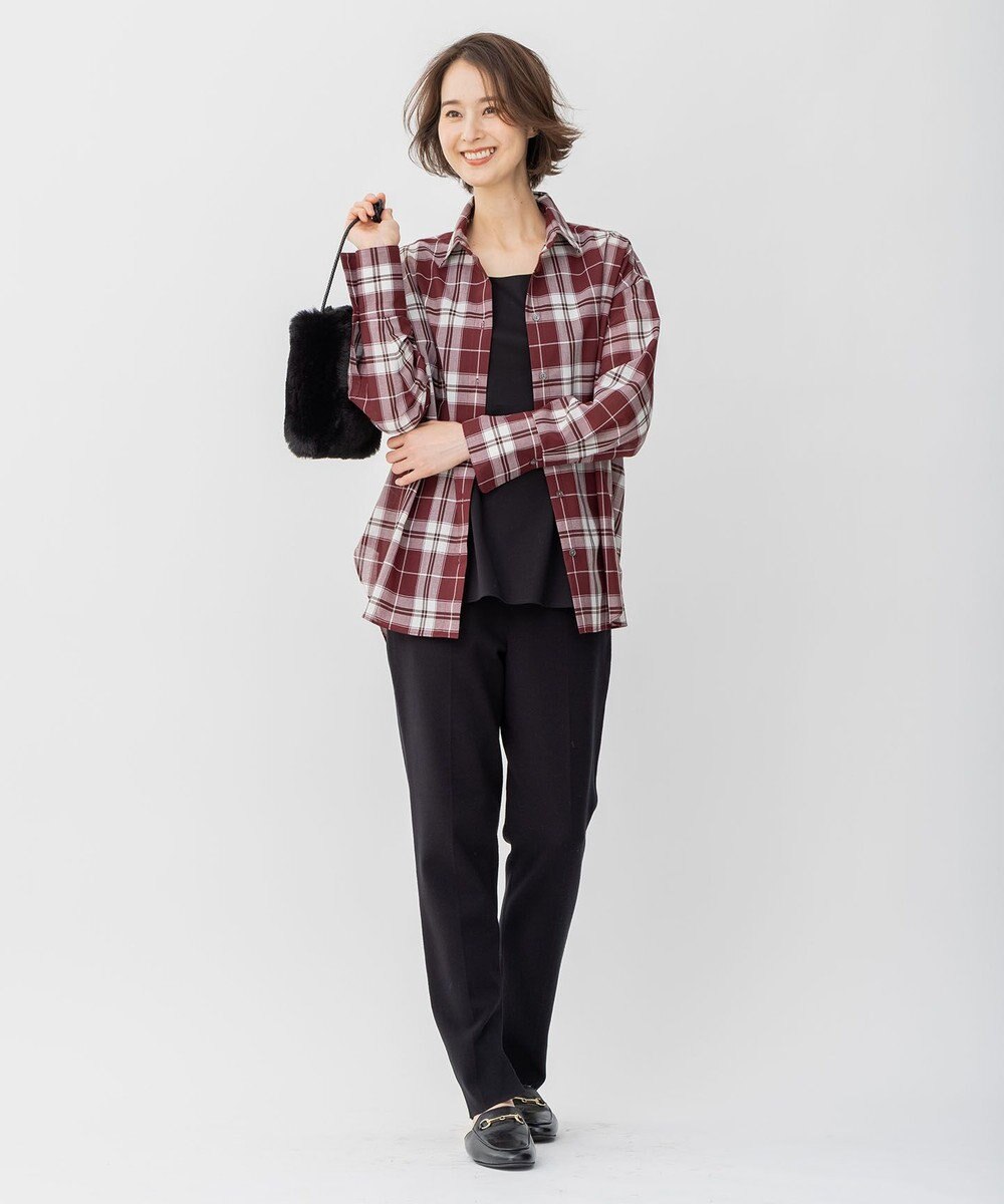 自由区 L 【セット可/洗える】オータムチェック ドロップショルダー ブラウス 