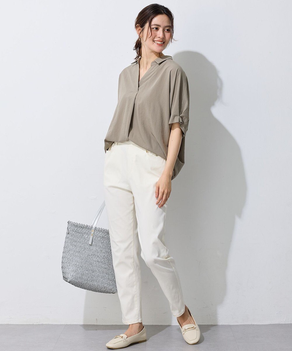 ANY 【新色追加】スキッパーネック袖タックブラウス 