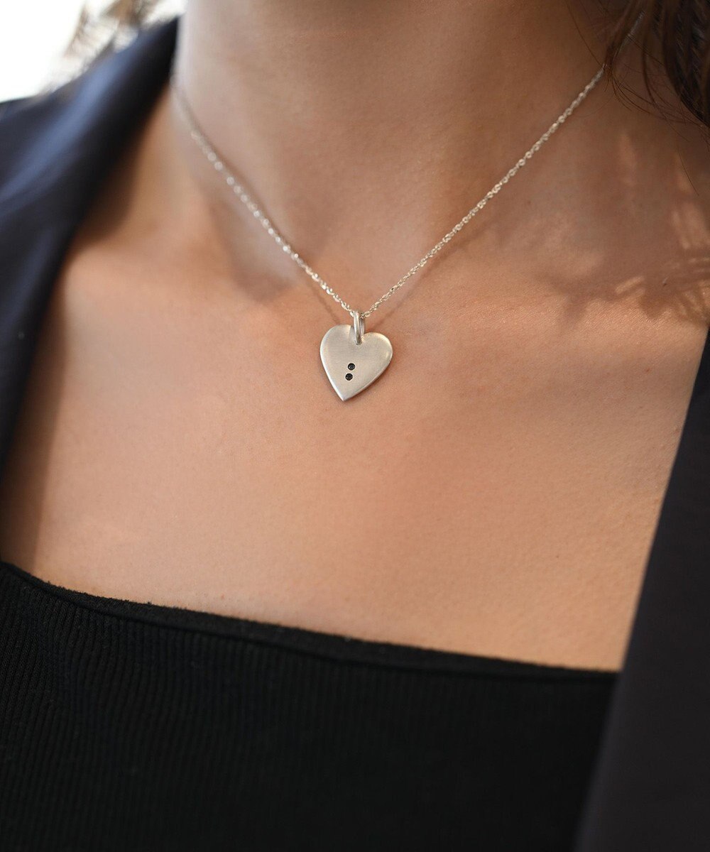 yoaa シルバー925 ハートプレートブラックダイヤモンドネックレストップ 