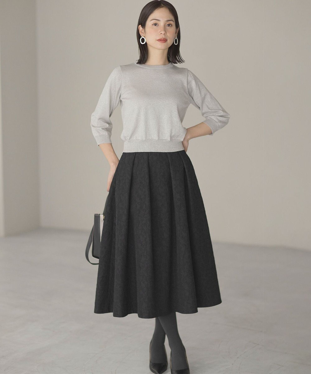 組曲 【WEB限定カラーあり】フラワーラメジャカード フレアスカート 