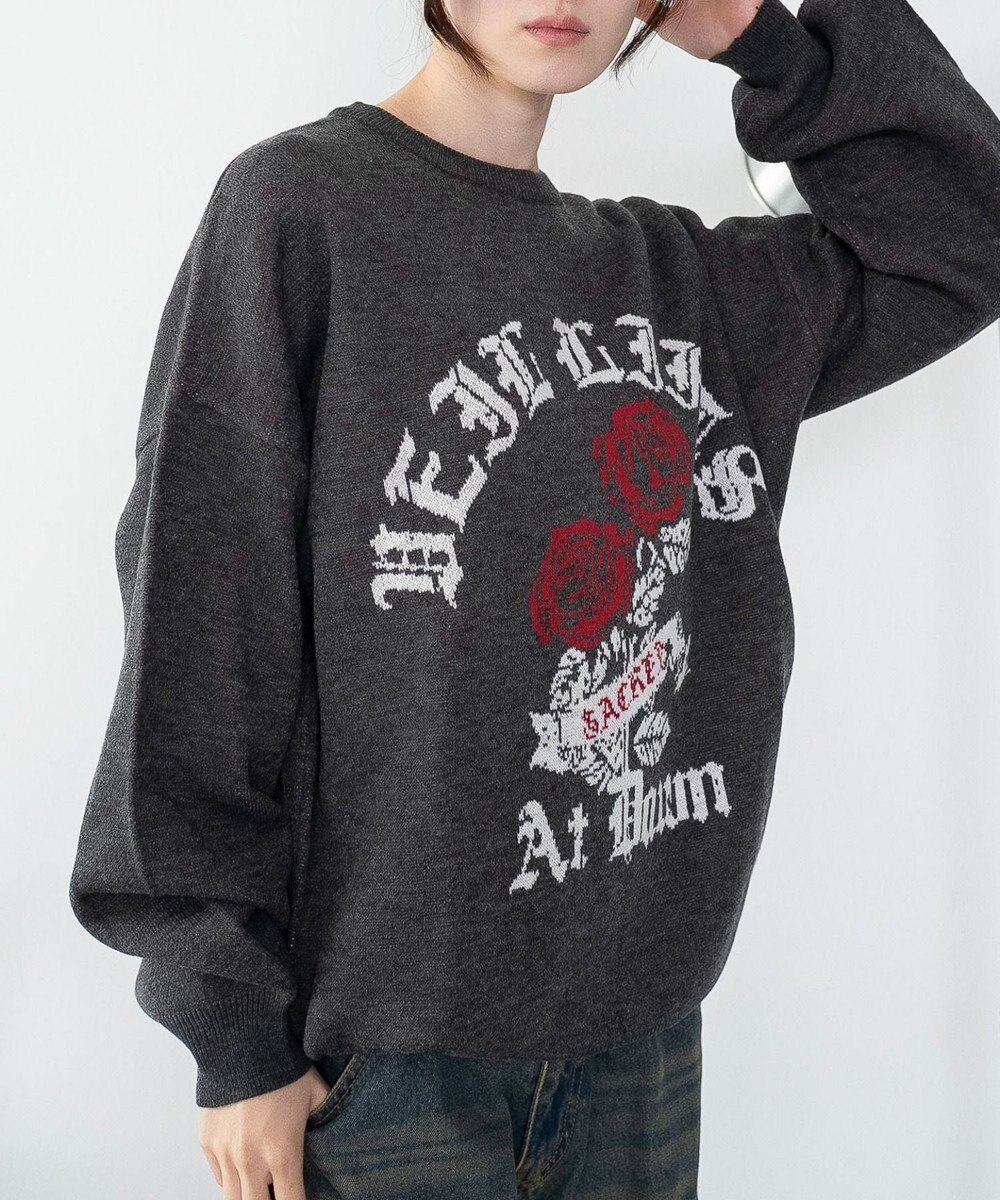 WEGO 【洗える】グラフィックニットBIGプルオーバー 