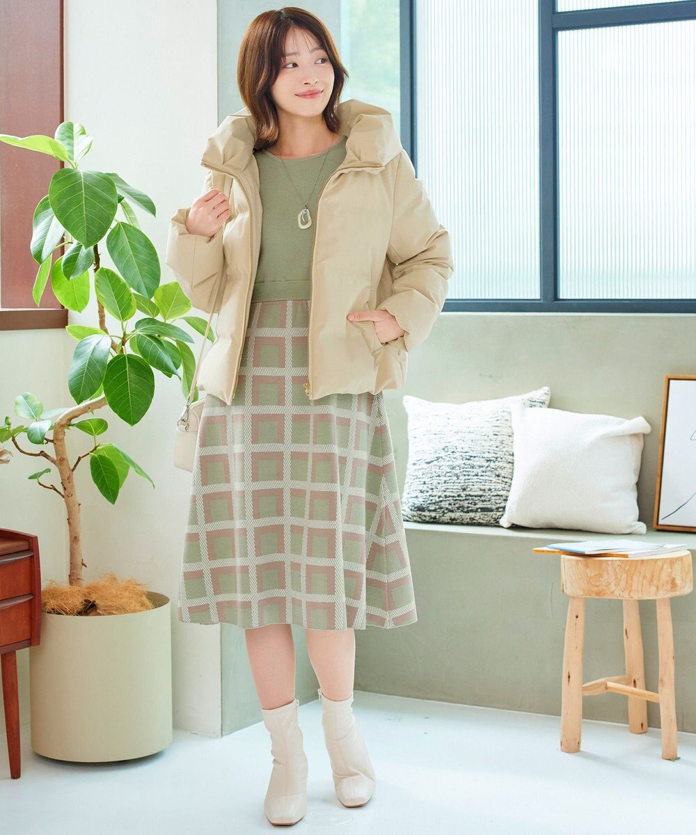 Tiaclasse 【洗える】リボンベルト付きチェック柄ニットワンピース 