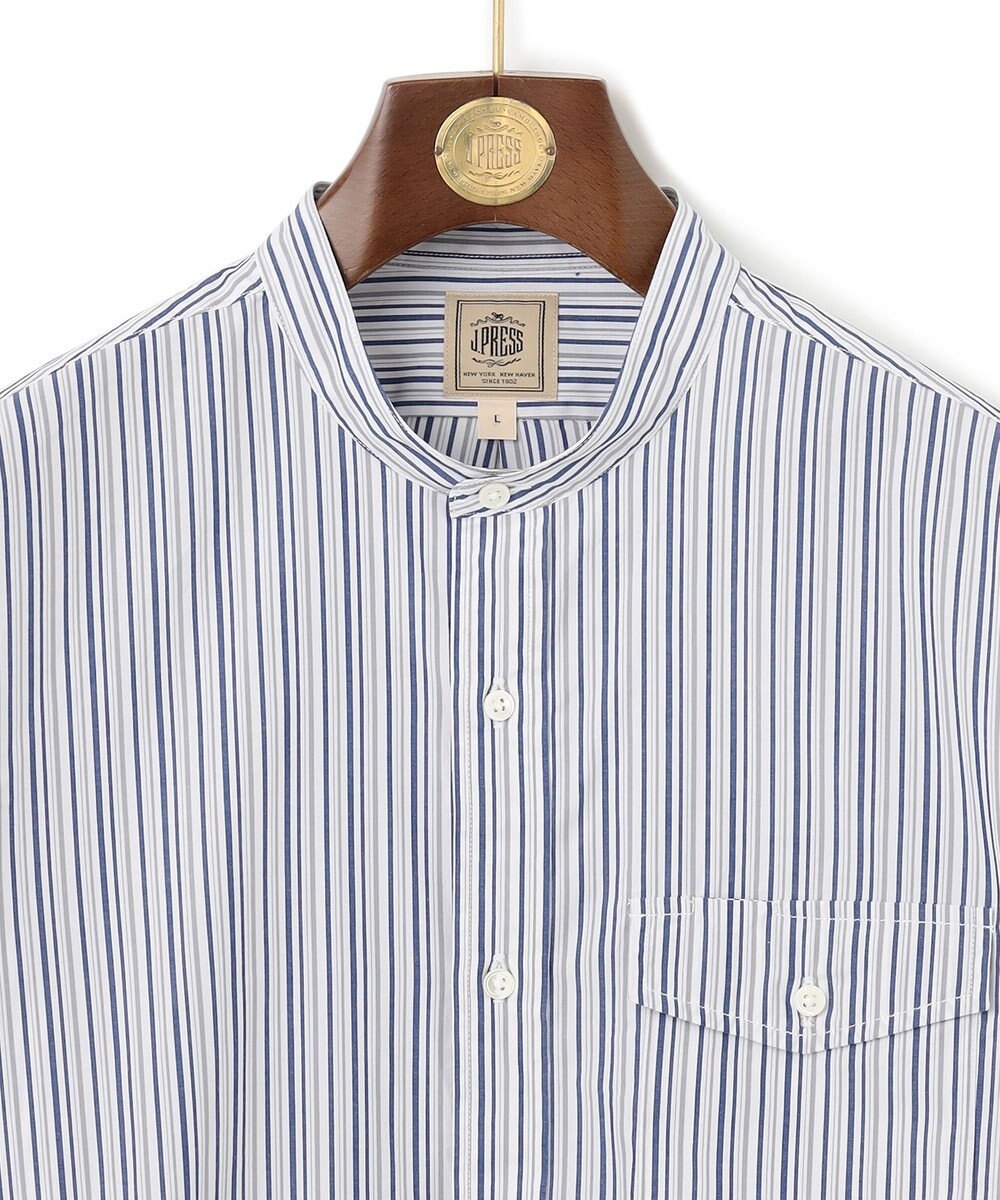 J.PRESS MEN ポプリンマルチストライプ バンドカラーシャツ 
