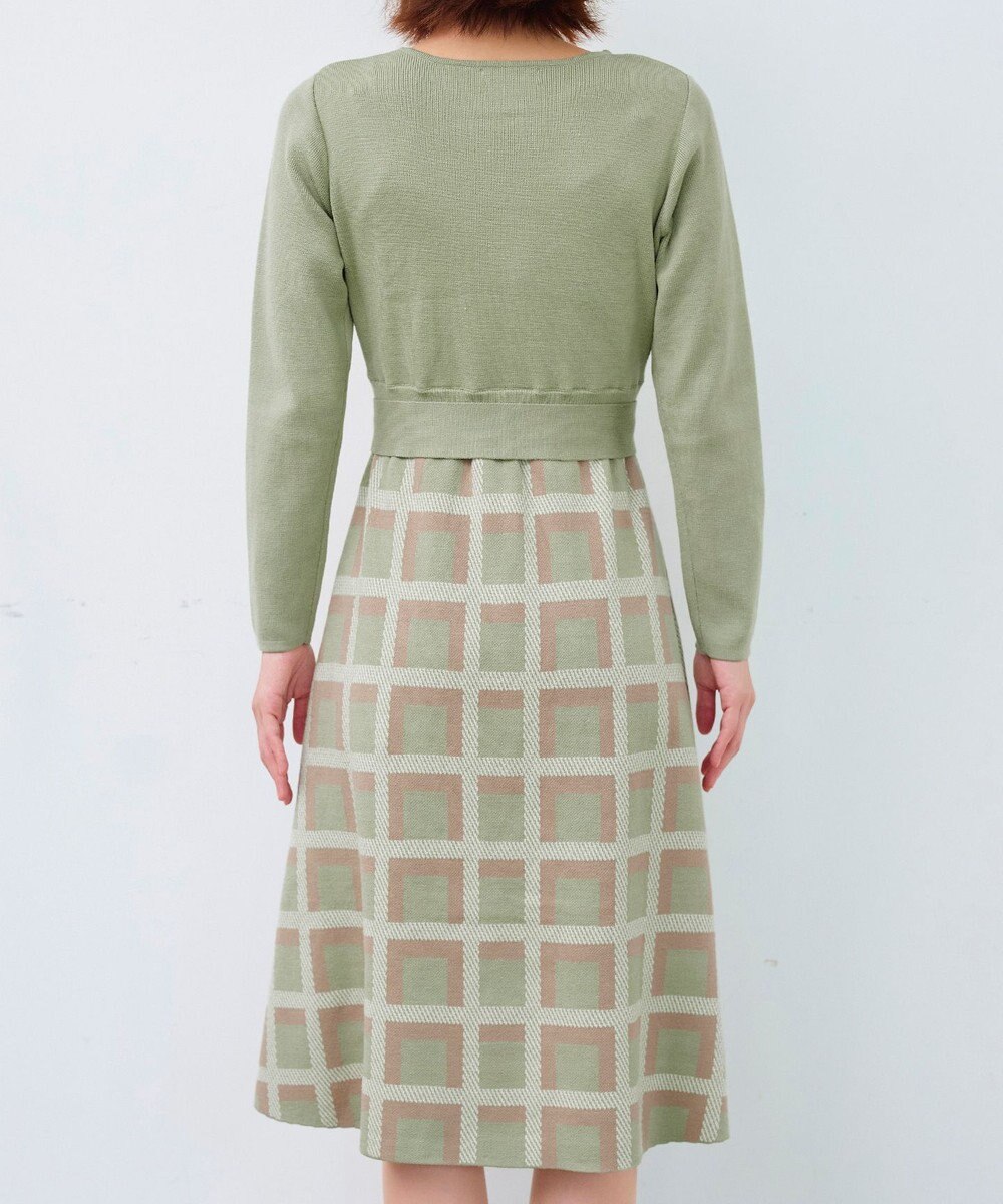 Tiaclasse 【洗える】リボンベルト付きチェック柄ニットワンピース 