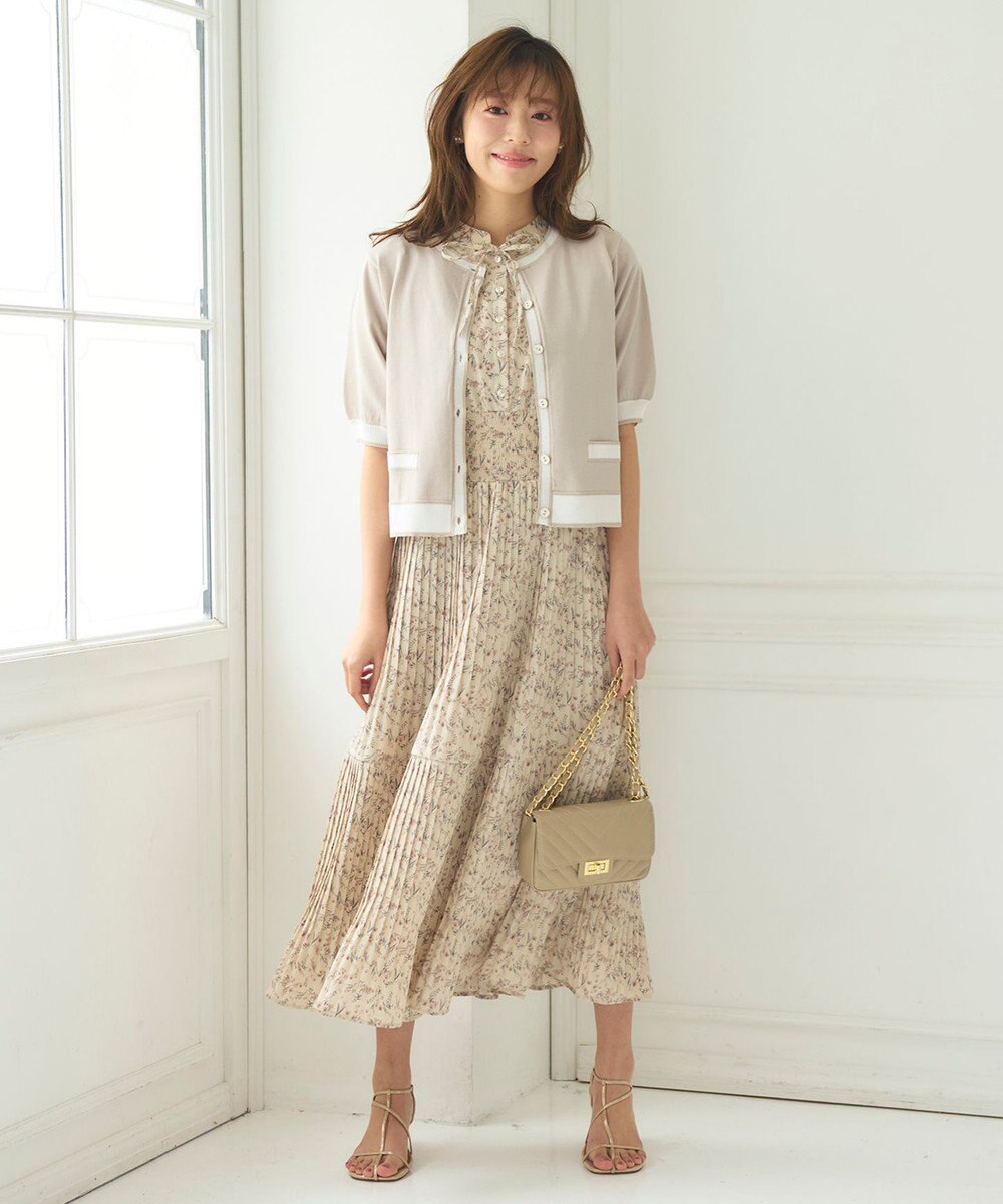 Feroux 【洗える】バイカラーハーフスリーブ カーディガン 