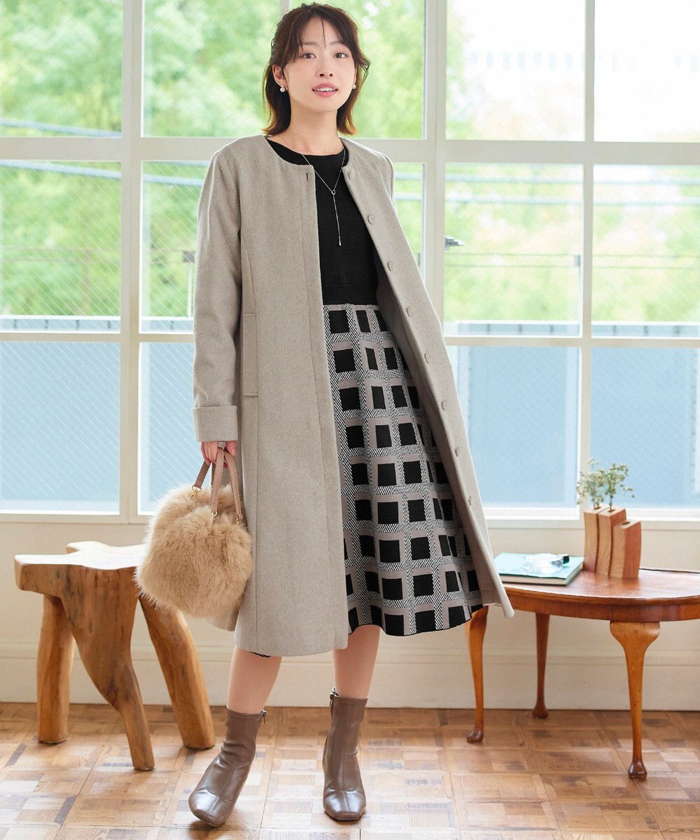 Tiaclasse 【洗える】リボンベルト付きチェック柄ニットワンピース 