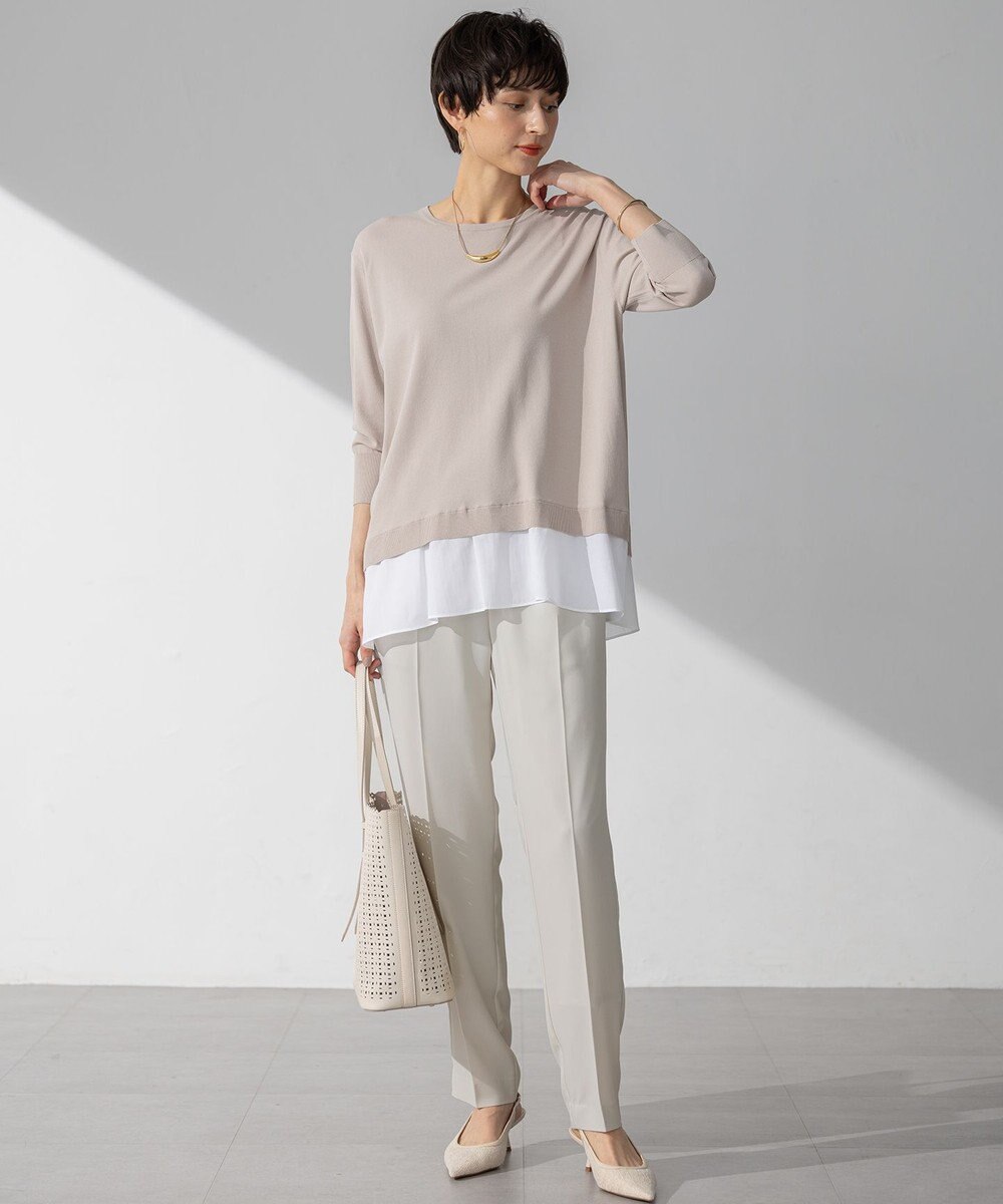 23区 L 【洗える】レーヨンポリエステルストレッチ シャツコンビ ニット 