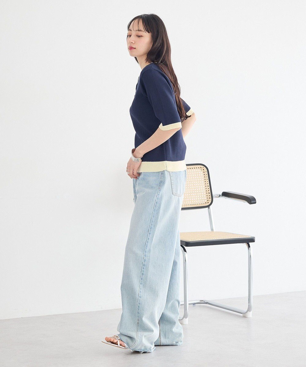 earth music&ecology ヘンリーネック半袖ニットプルオーバー 