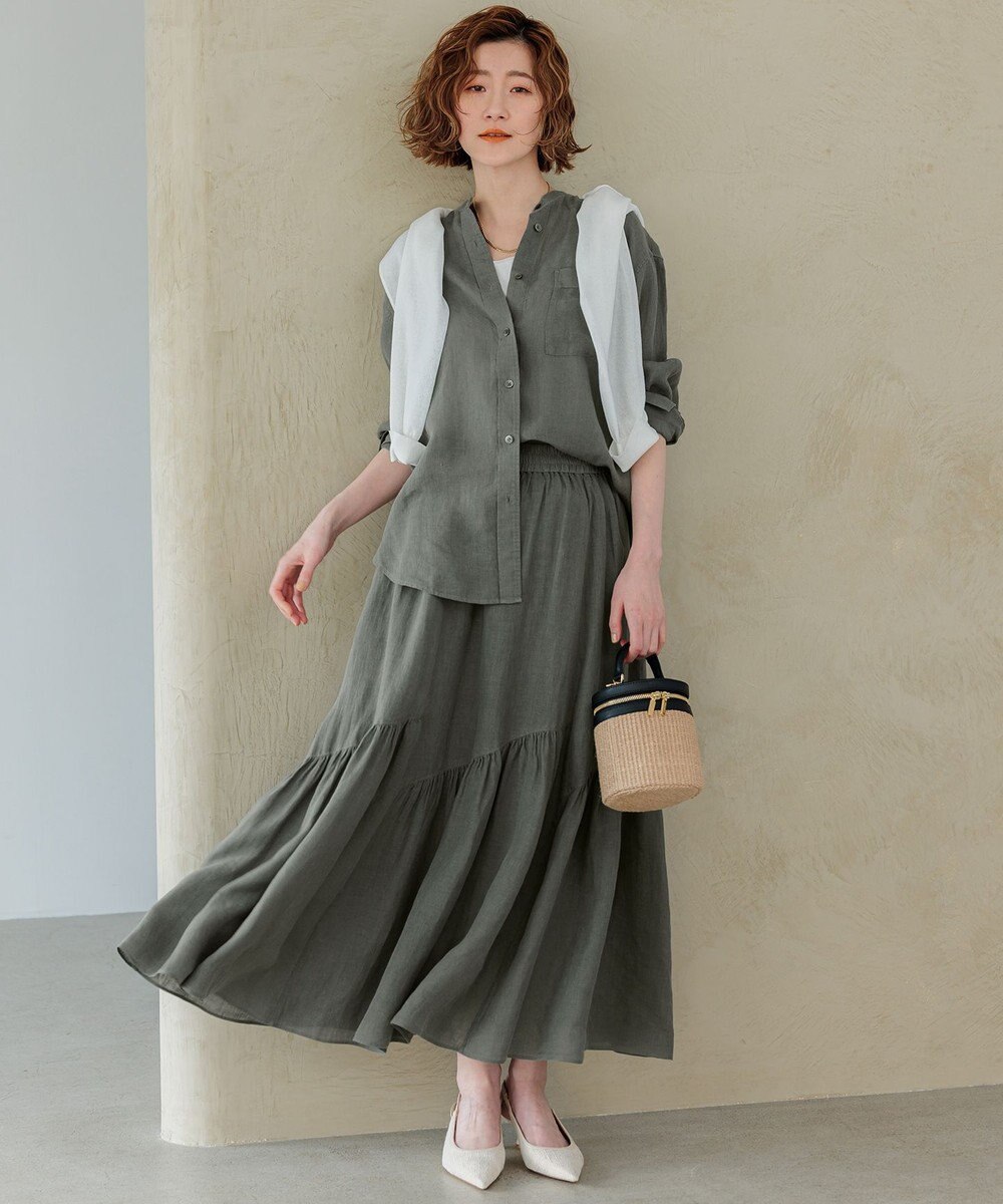 23区 【洗える】LIBECO ティアード スカート 