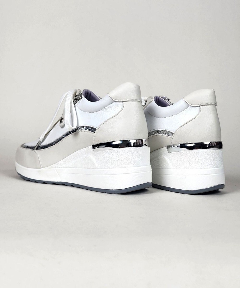 Dominic3 ヒールアップ グリッタートリム サイドジップスニーカー 