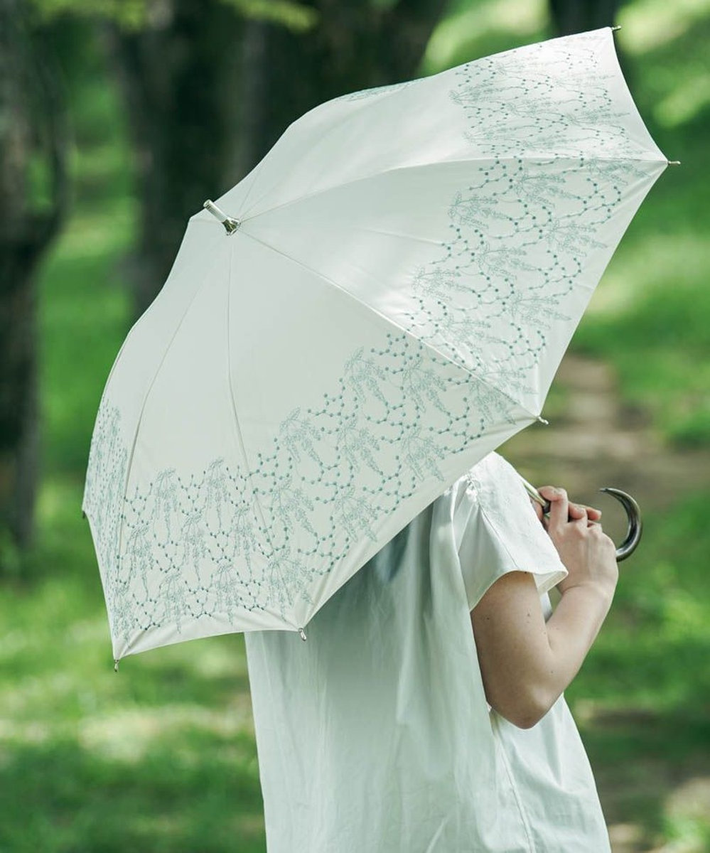 AND WOOL 〈UVカット率99%以上・一級遮光生地・晴雨兼用〉イラカ刺繍の日傘 （長傘タイプ） ベージュ