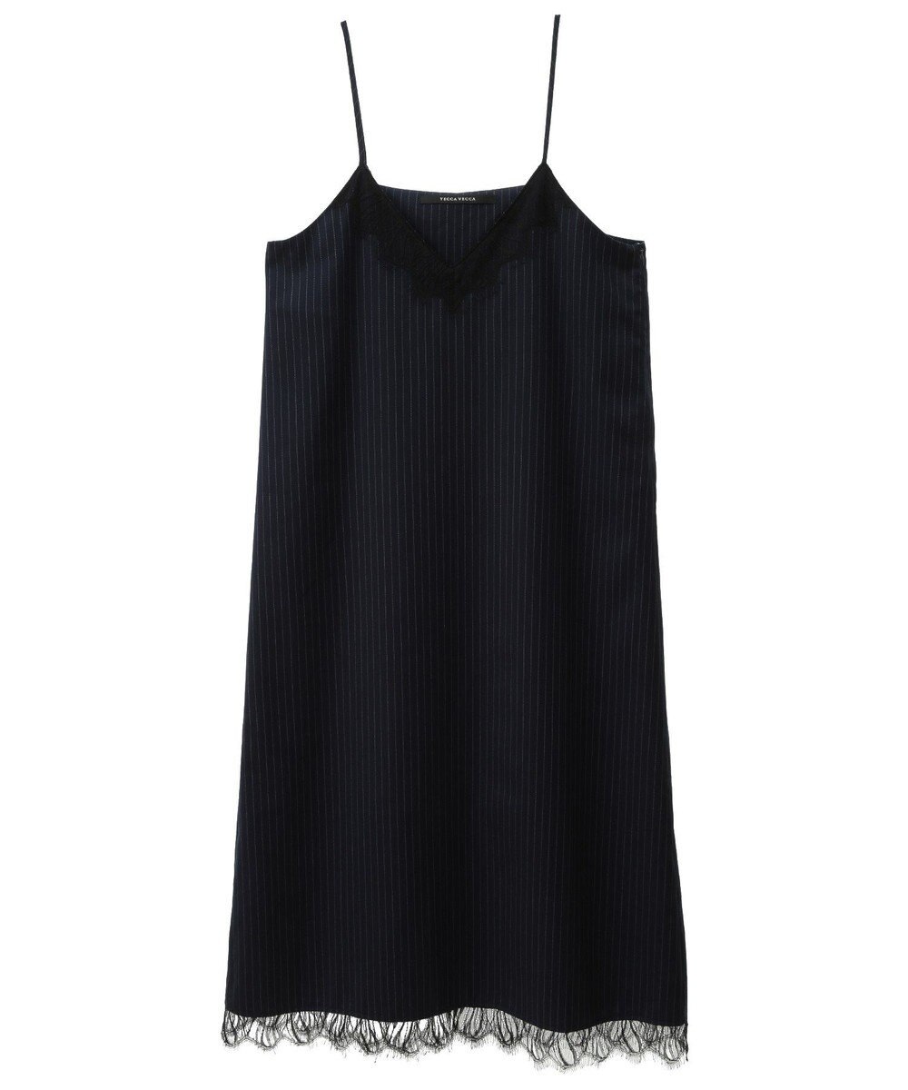 YECCA VECCA ストライプ柄レースMIXキャミワンピース 