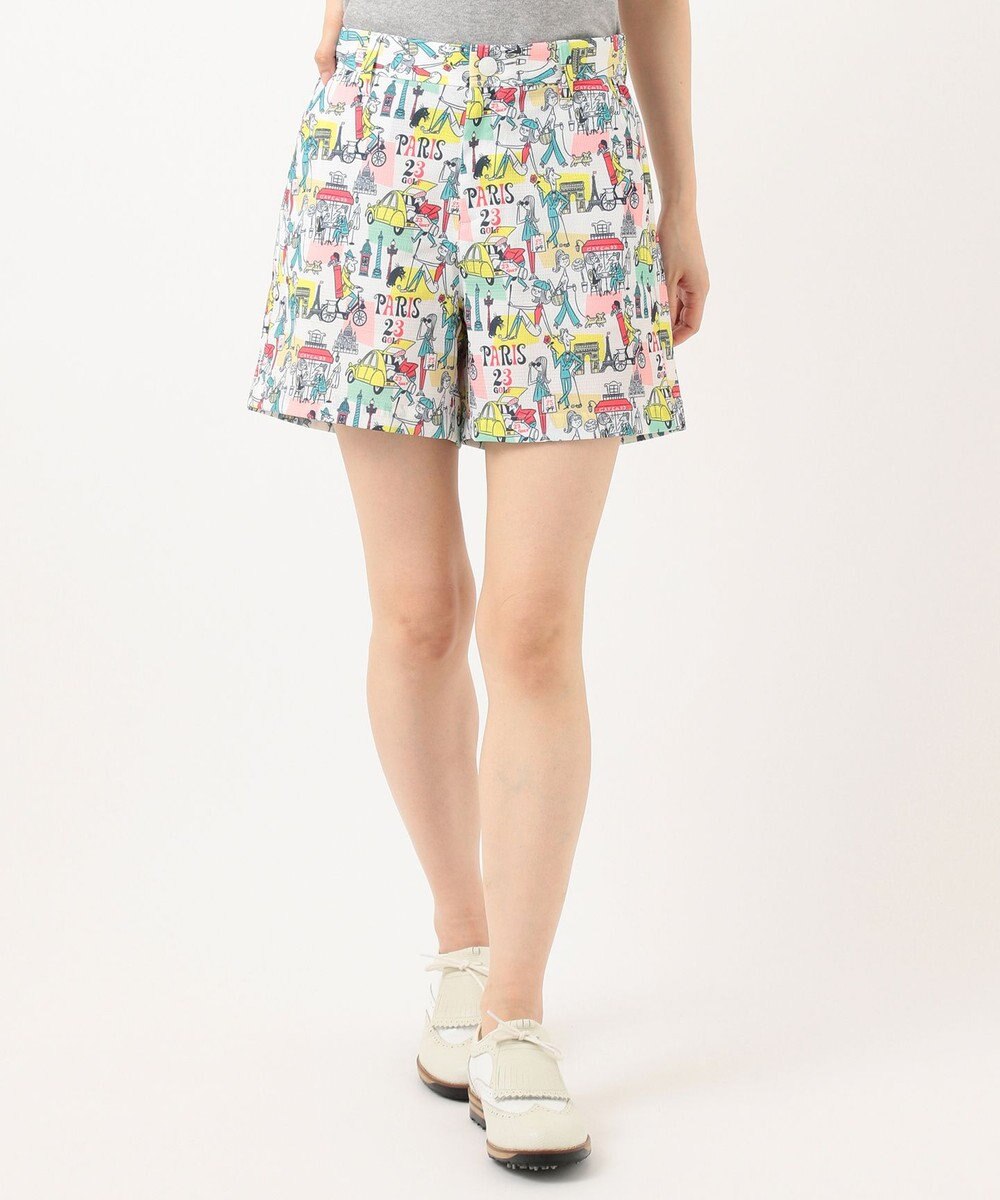 23区GOLF 【WOMEN】【ストレッチ】25周年 イラストレーターコラボ総柄 ショートパンツ 