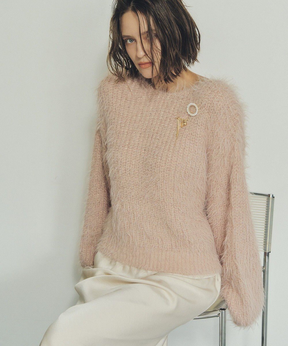 YECCA VECCA ラメシャギーボートネックニット 