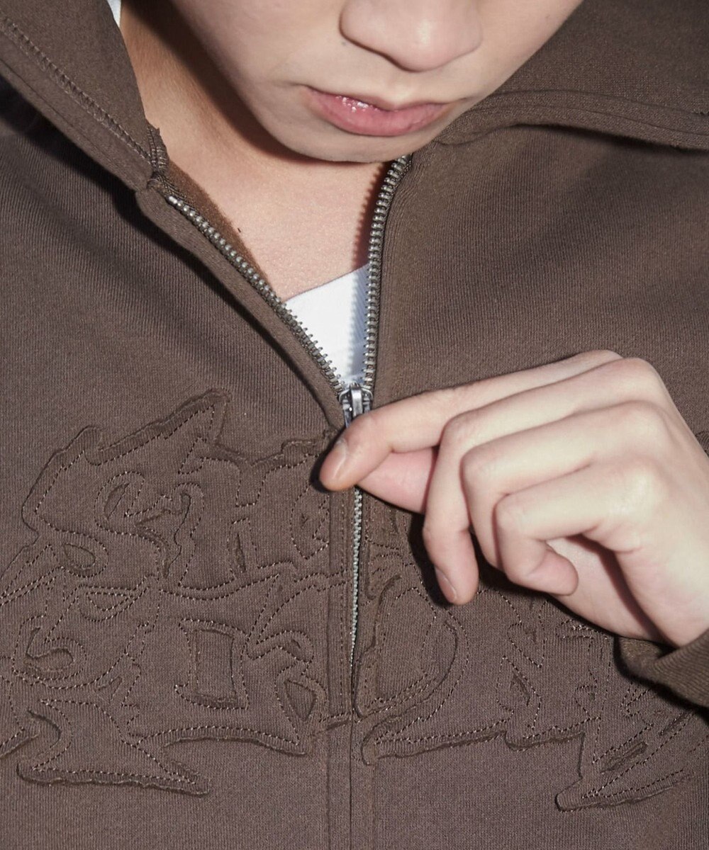 WEGO 【ユニセックス着用ITEM】ダメージアップリケレイヤードZIPパーカー 