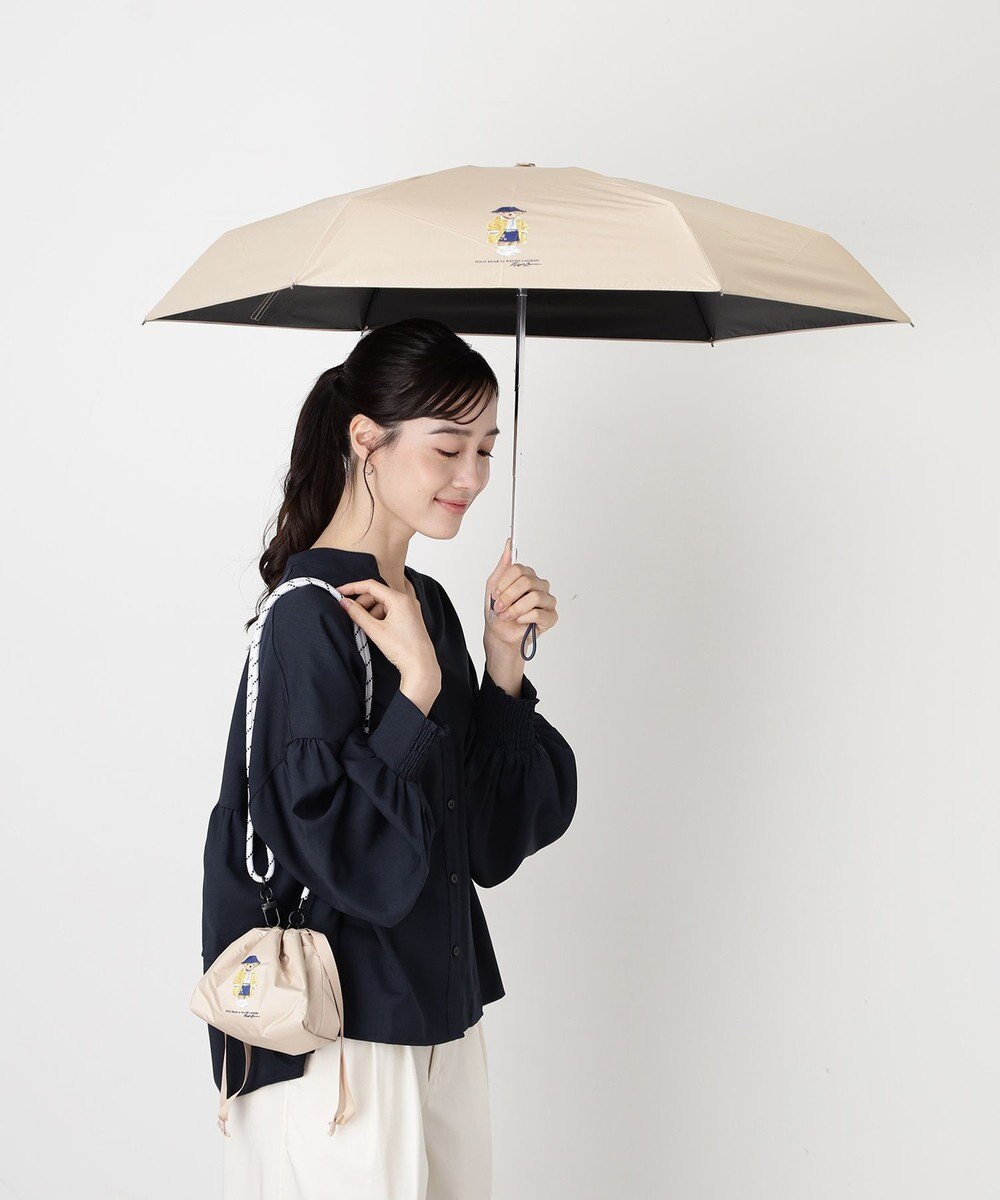MOONBAT 【遮光率100％/UV100％/遮熱】POLO RALPH LAUREN(ポロ ラルフローレン)BEAR ポロベア ポーチ入り 無地 5段折りたたみ傘 晴雨兼用日傘 