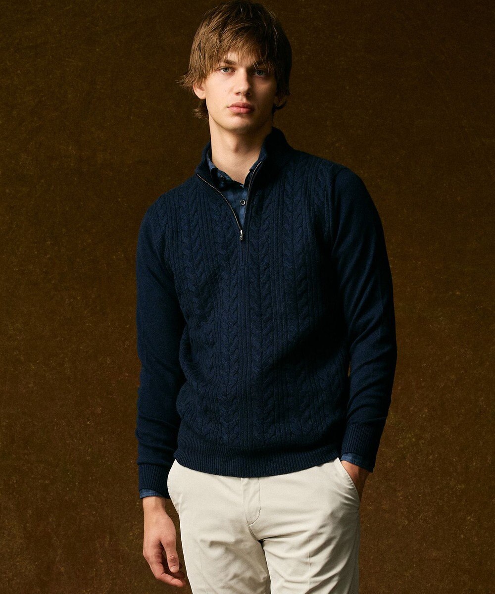 JOSEPH ABBOUD 【キングサイズ・暖か/軽量】カシミヤブレンド ハーフジップ ニット 