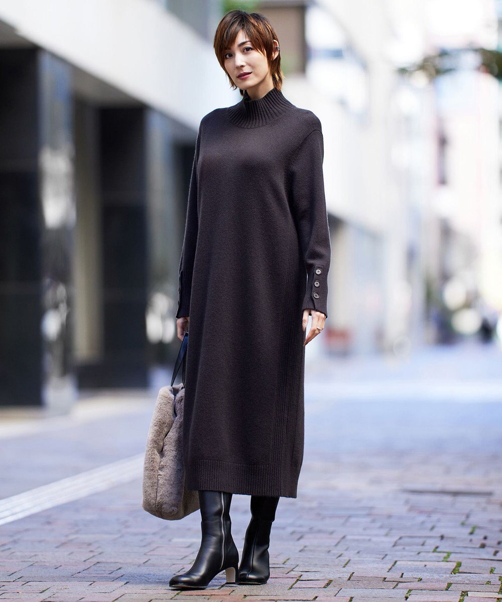 ICB 【WEB限定カラーあり・洗える】 ソフトカシミヤミックス ハイネックワンピース 