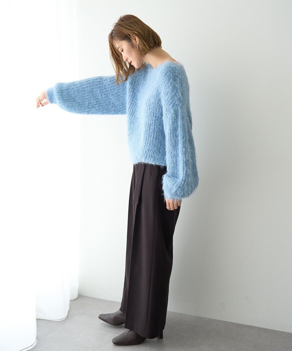 YECCA VECCA ラメシャギーボートネックニット 