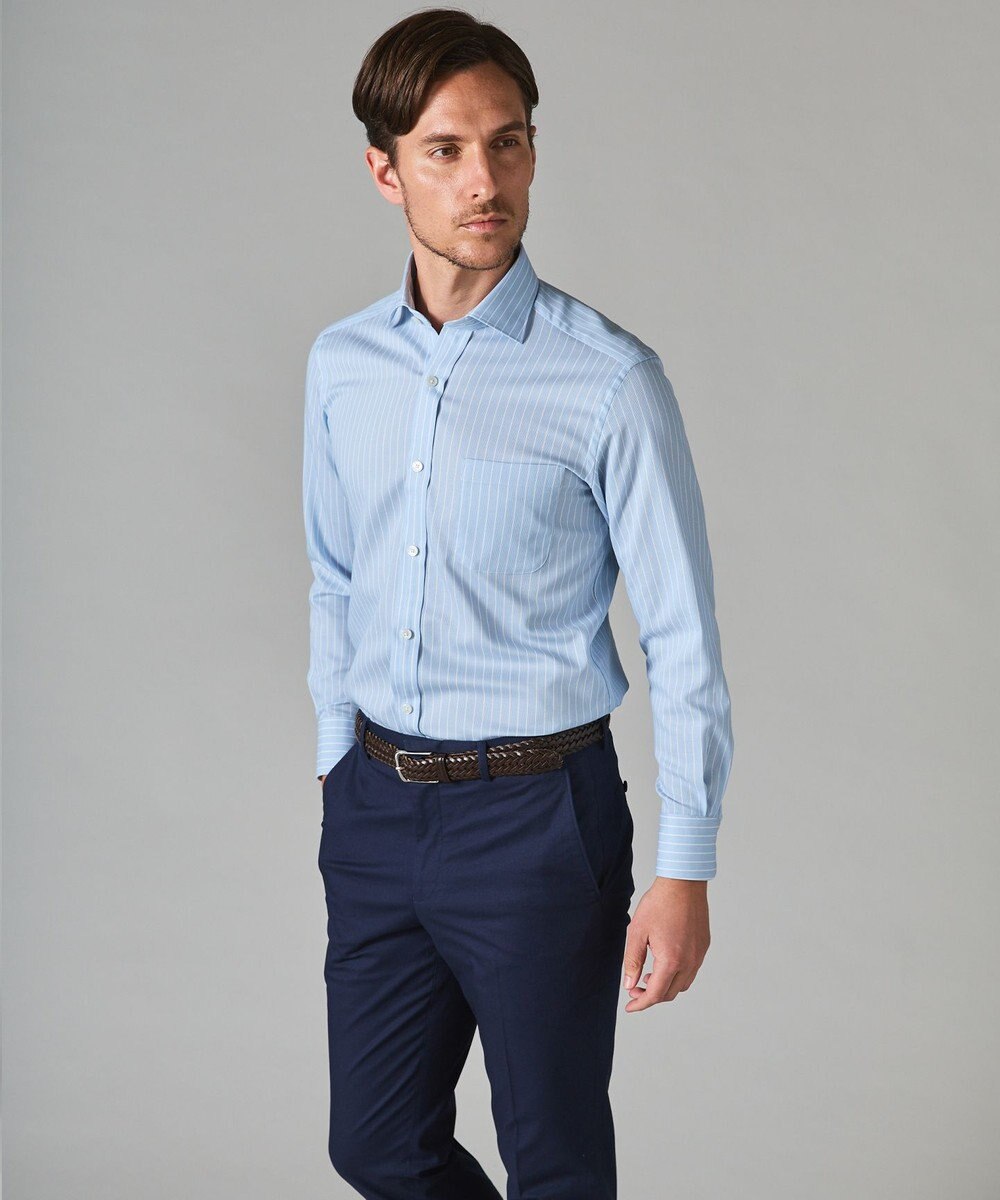 GOTAIRIKU 春夏向け【形態安定】SUMMERPREMIUMPLEATS_スモールワイドカラー 長袖ドレスシャツ（ストライプ/チェック） 