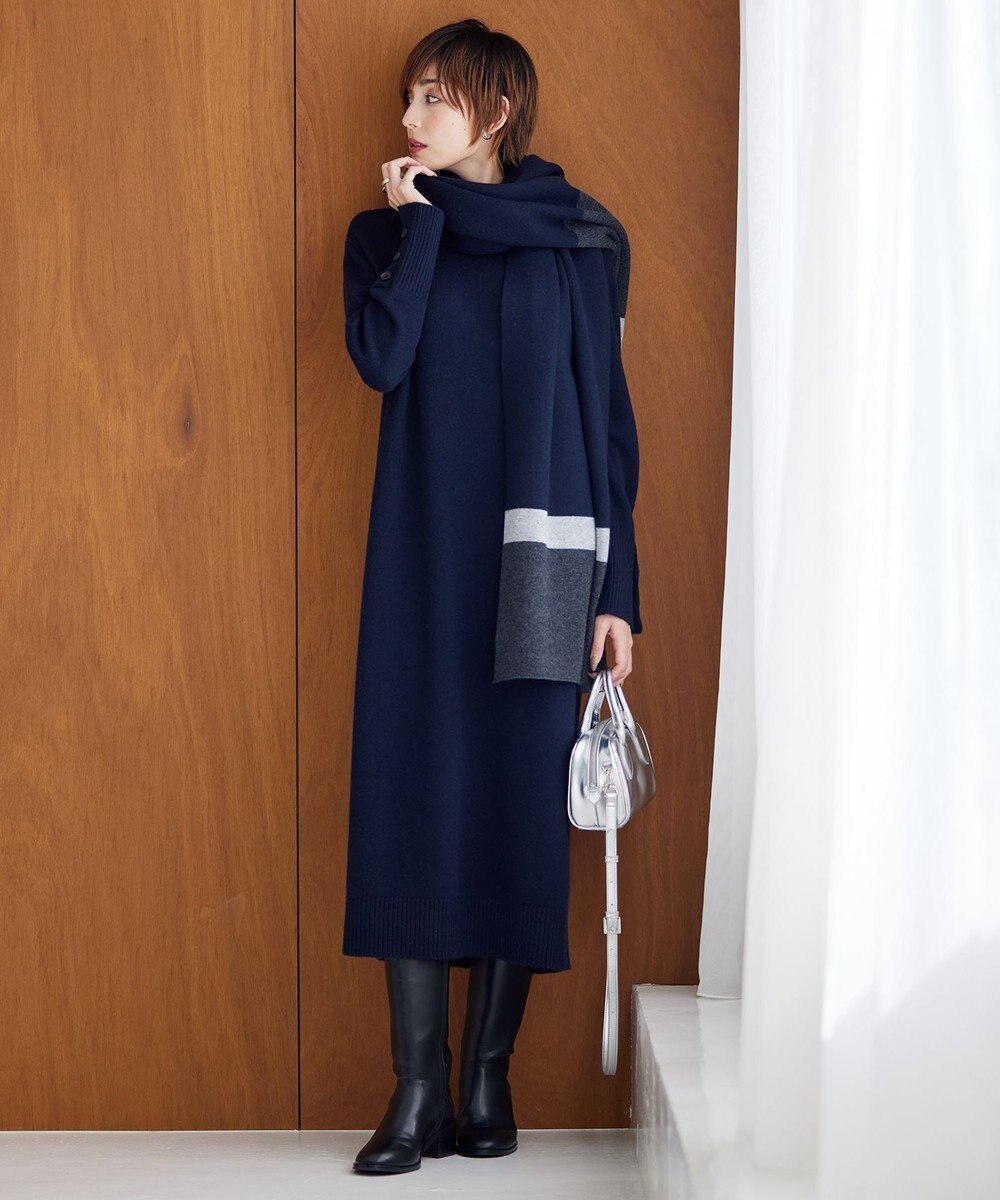 ICB L 【WEB限定カラーあり・洗える】 ソフトカシミヤミックス ハイネックワンピース 