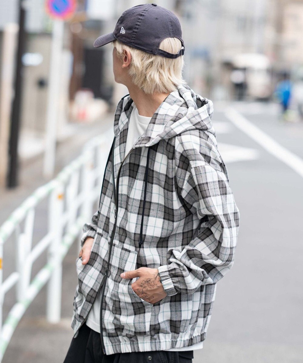 WEGO 【ユニセックス着用ITEM/MLサイズ展開】チェックグラフィックZIPパーカー（LS） 