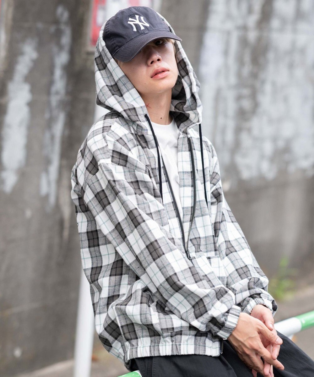 WEGO 【ユニセックス着用ITEM/MLサイズ展開】チェックグラフィックZIPパーカー（LS） 