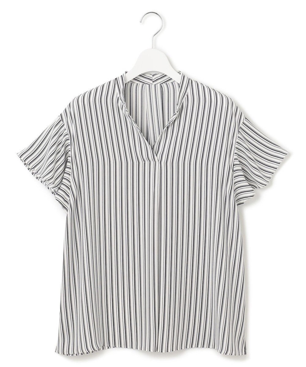 23区 L 【洗える】ランダムストライププリント キーネック ブラウス 