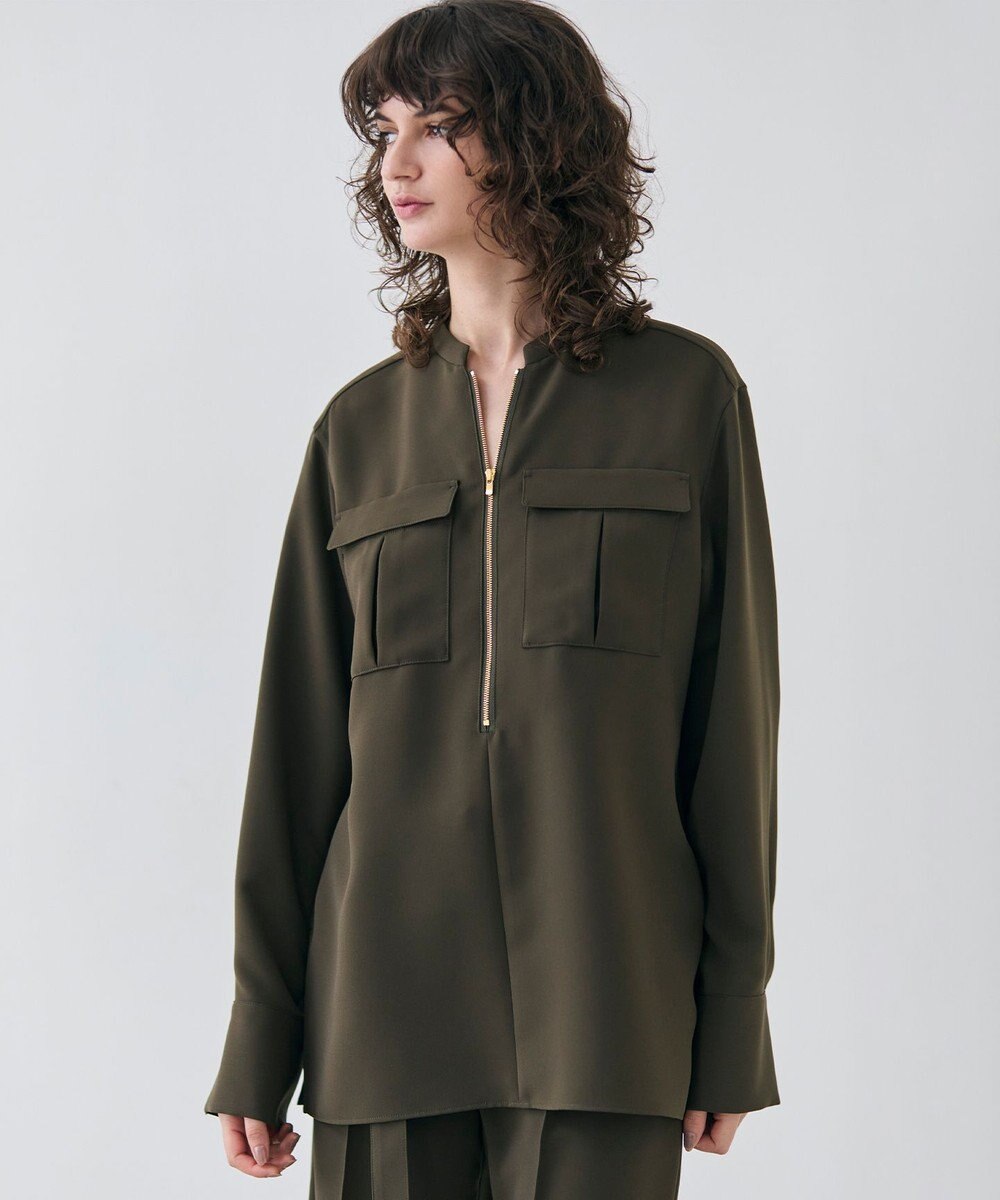 BEIGE， 【洗える】JASMINE / スタンドカラージップブラウス 