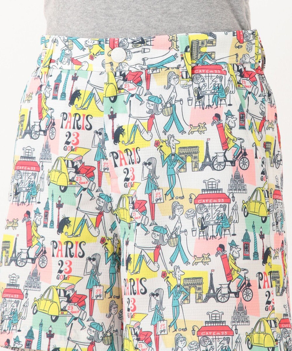23区GOLF 【WOMEN】【ストレッチ】25周年 イラストレーターコラボ総柄 ショートパンツ 