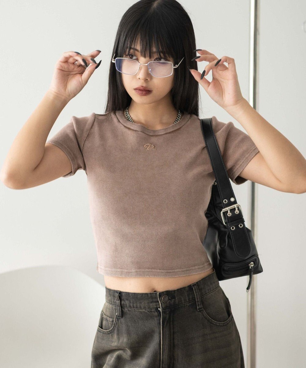 WEGO ヴィンテージウォッシュワンポイントリブT 