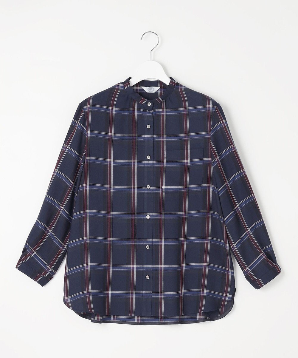 J.PRESS LADIES 【洗える】ハイツイストチェック バンドカラー ブラウス 