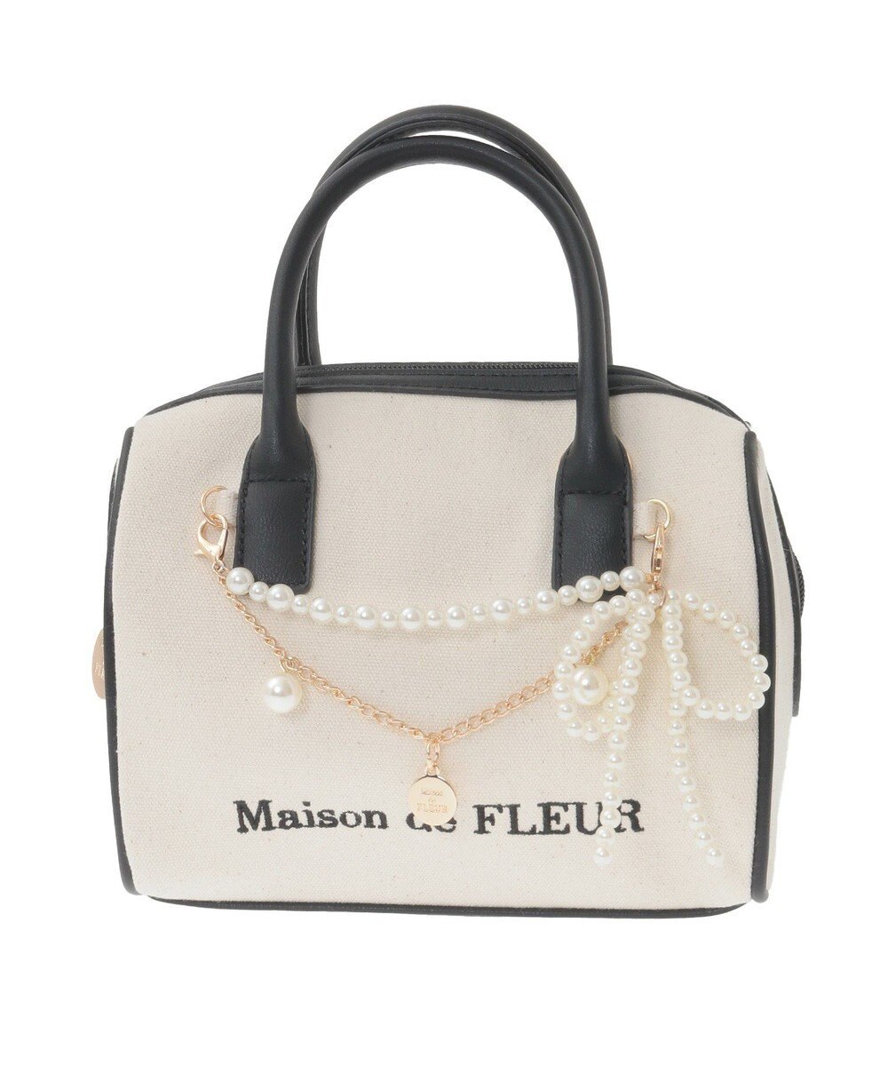 Maison de FLEUR チャーム付きキャンバスボストンバッグ 