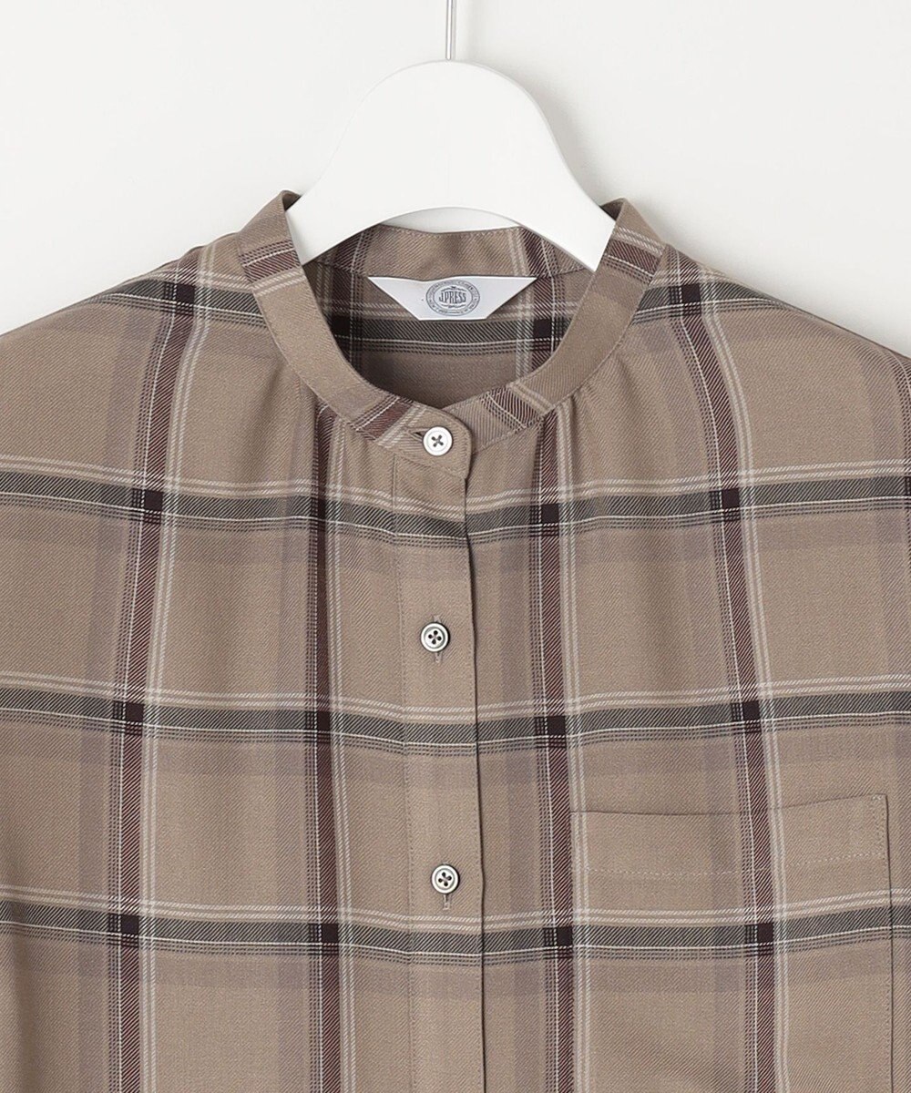 J.PRESS LADIES 【洗える】ハイツイストチェック バンドカラー ブラウス 