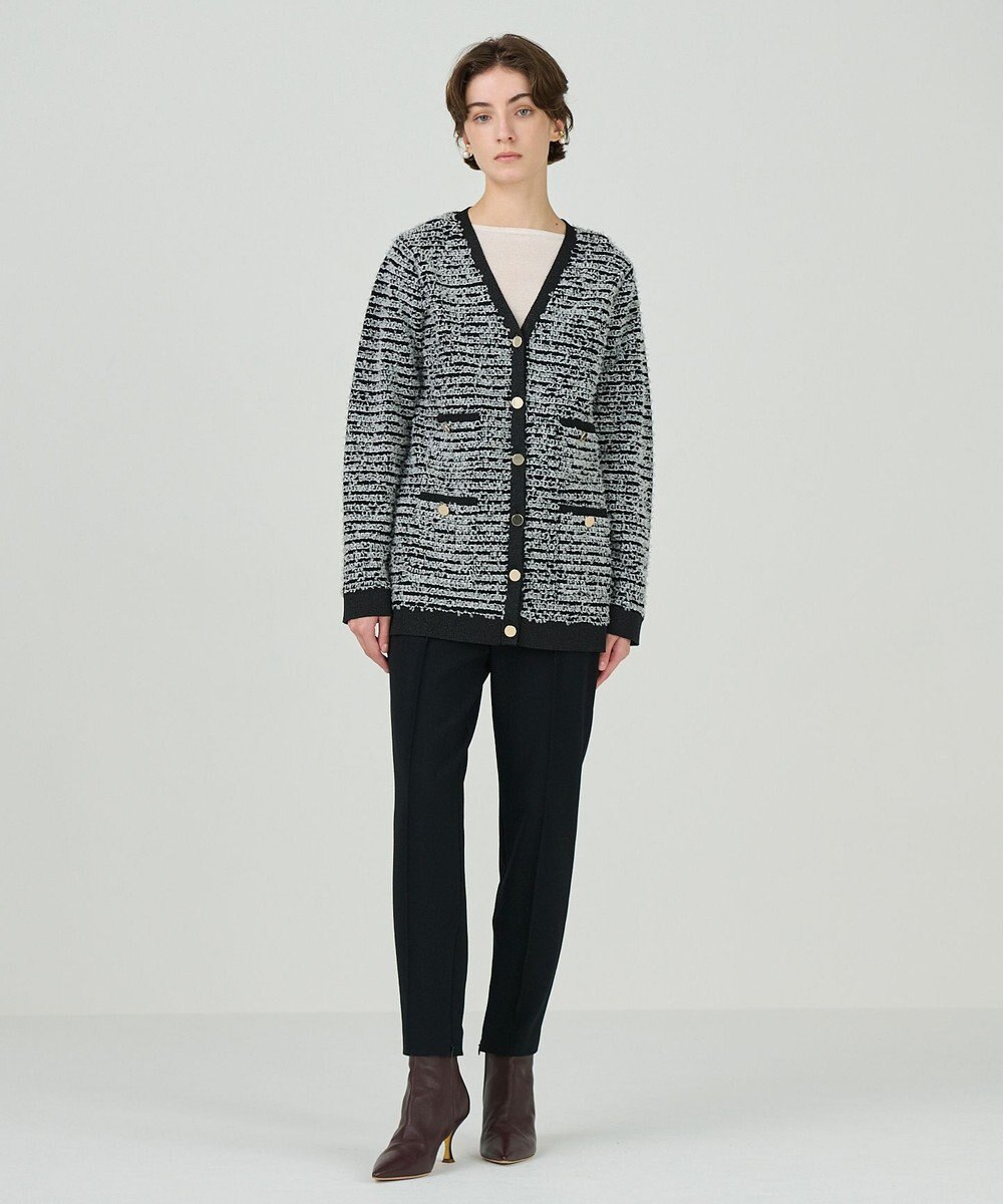 GRACE CONTINENTAL ツイードバイカラーニットカーディガン 