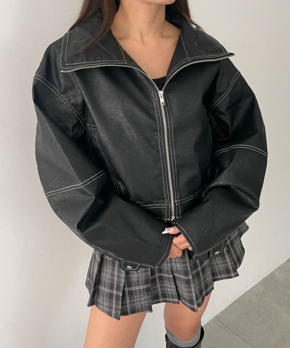 WEGO 配色ステッチWZIPショートブルゾン 