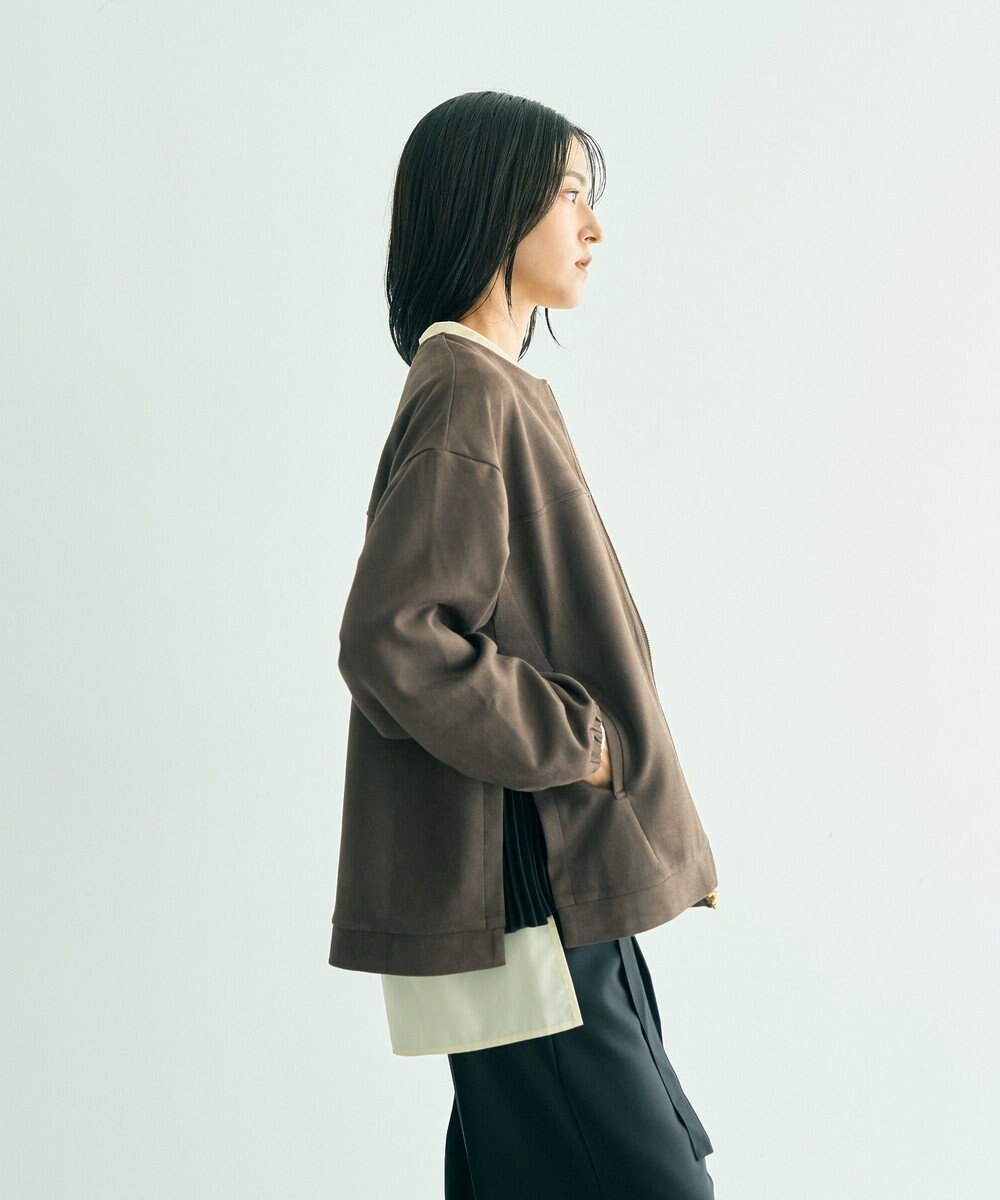 YECCA VECCA サイドプリーツノーカラーブルゾン 