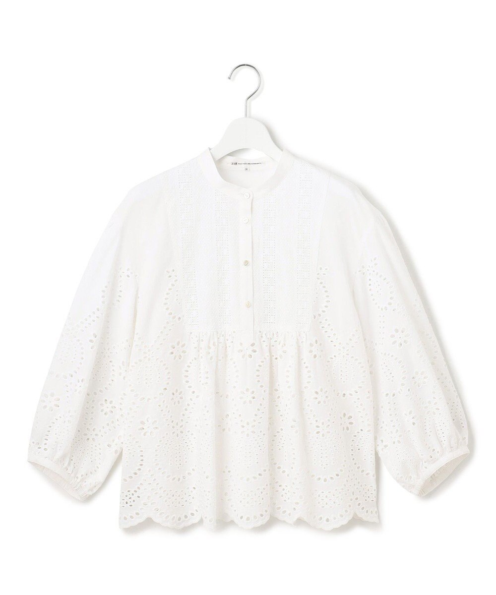 23区 L 【洗える】コットンエンブロイダリー クロップド ブラウス 