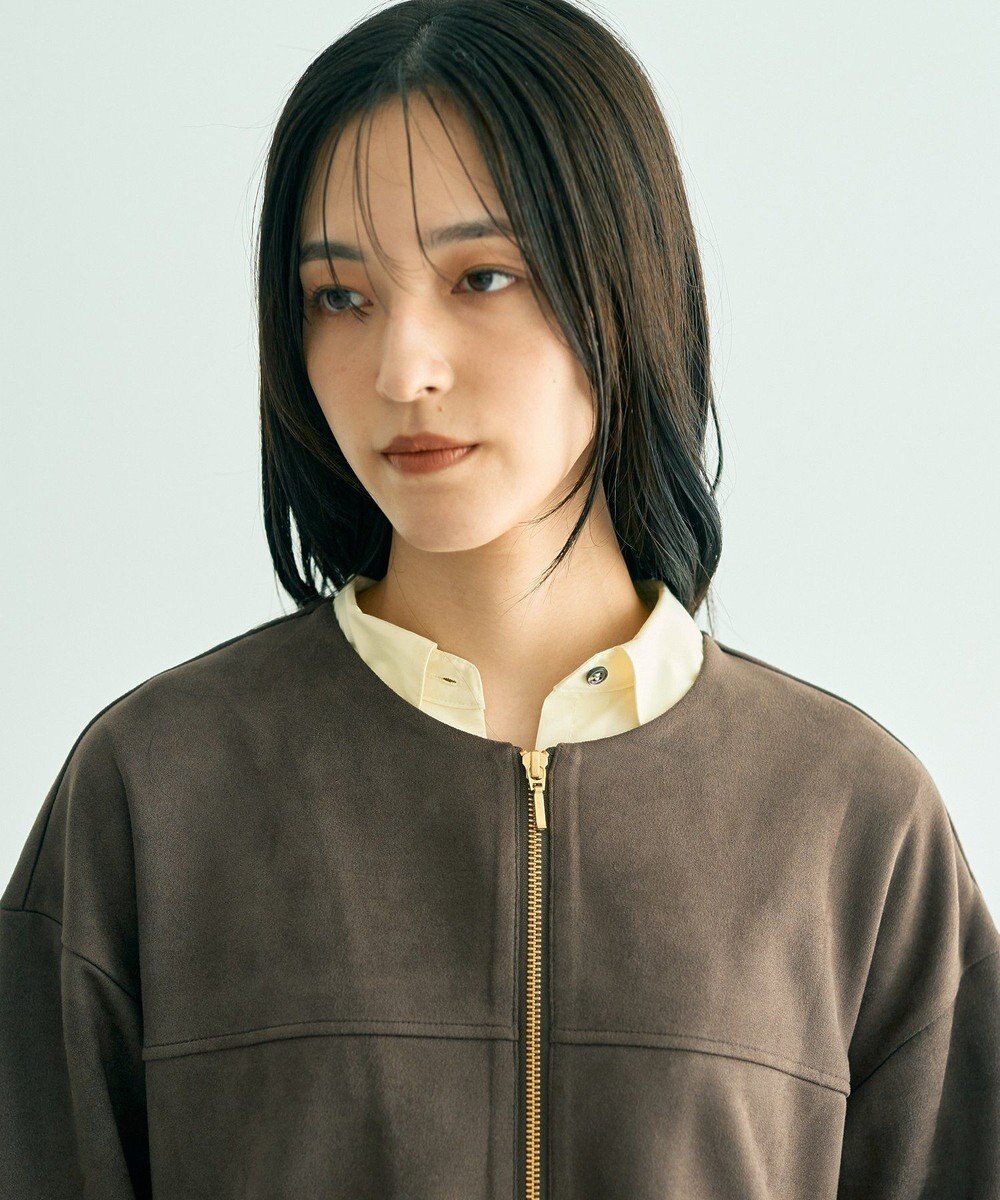 YECCA VECCA サイドプリーツノーカラーブルゾン 