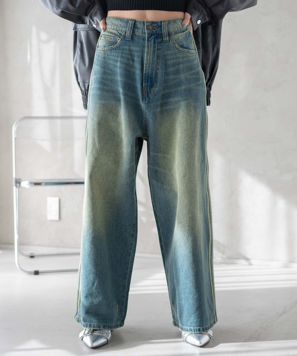 WEGO サイドラインワイドデニムパンツ 