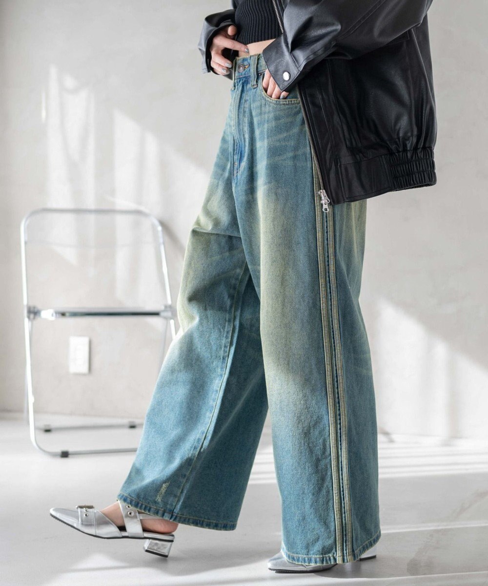WEGO サイドラインワイドデニムパンツ 