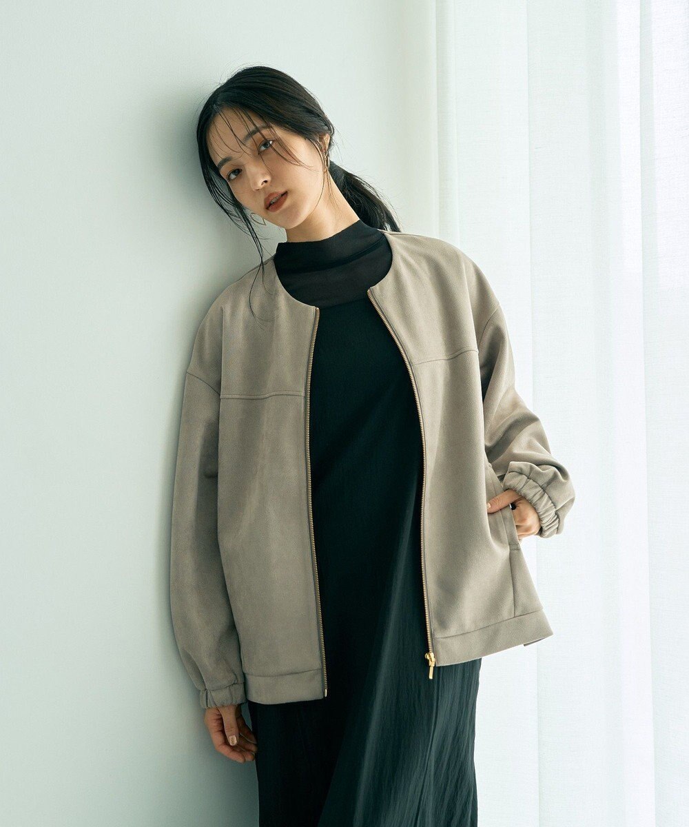 YECCA VECCA サイドプリーツノーカラーブルゾン 