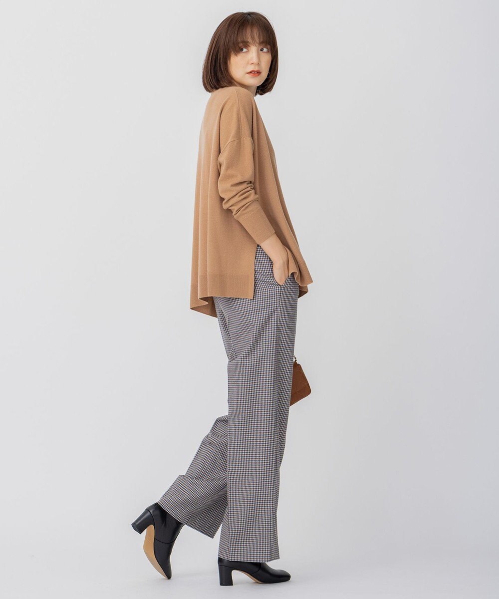 23区 L ウールミルドストレッチチェック ワイドパンツ 