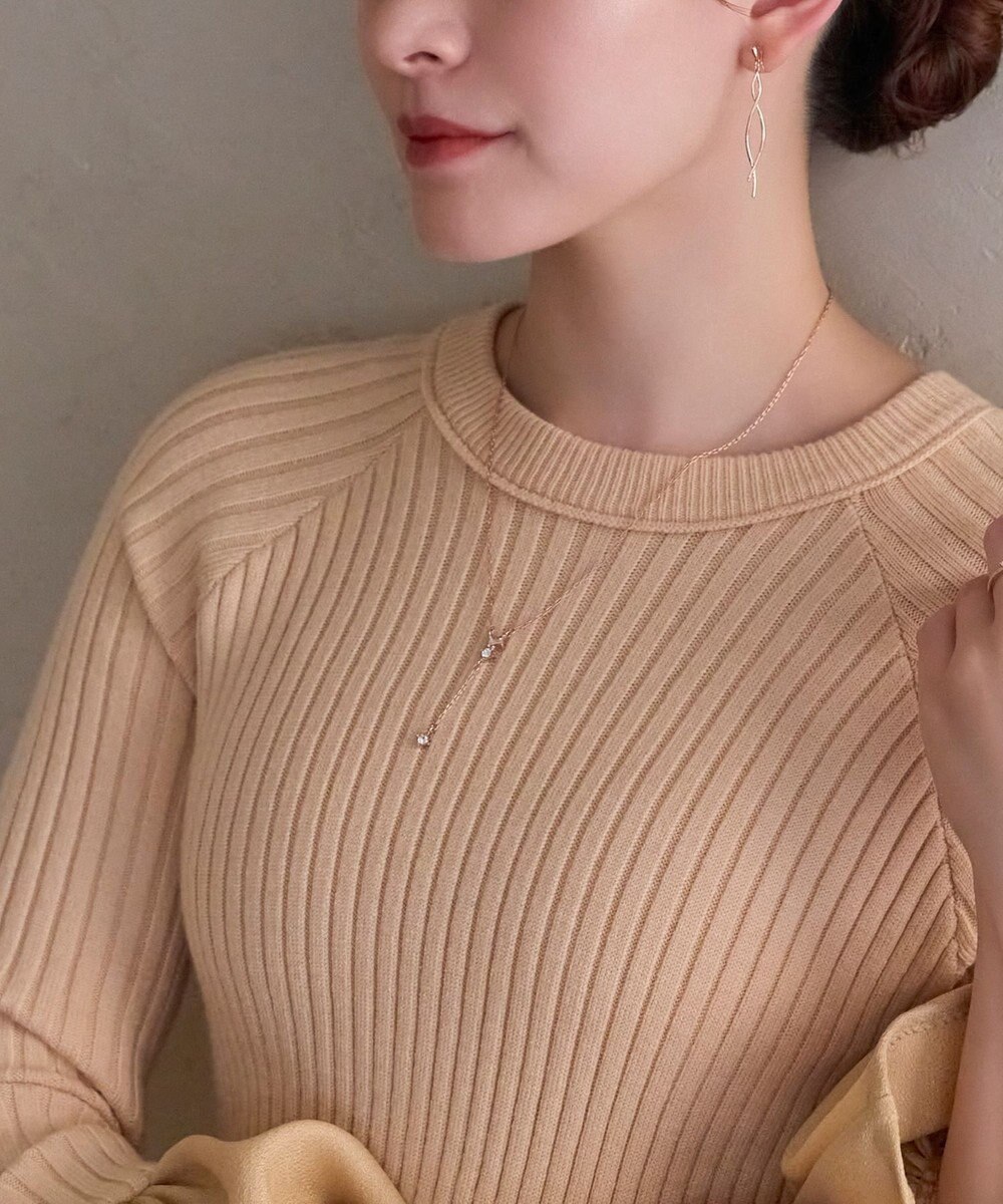 Phoebe 【金属アレルギー対応】ラディアンスビジューYラインネックレス　シャンパンゴールド 